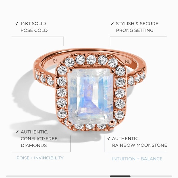 Gorgeous Moonstone/Authentic Diamonds Rose Gold Ring Size 8 - Picture 9 of 9